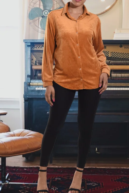 Savings Event Mustard Velour Button Front Top