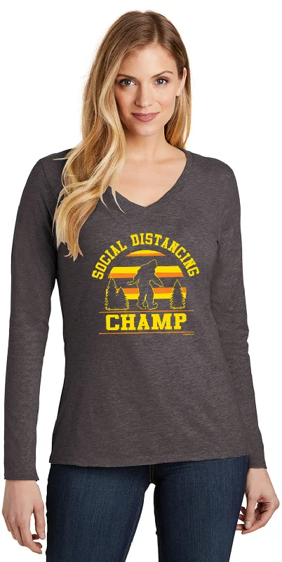 Fantastic Offers Social Distancing Champ Ladies V-neck Long Sleeve Shirt