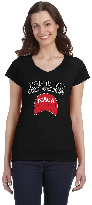 Daily Deals Social Distancing MAGA Hat Ladies V-Neck Shirt