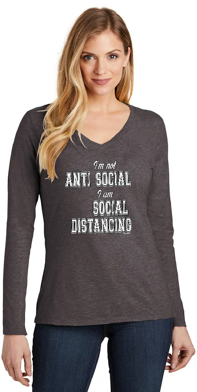 YEAR-End Sale Social Distancing Not Anti Social Ladies V-neck Long Sleeve Shirt