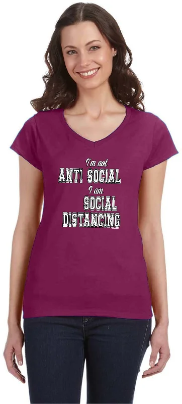 Act Now Social Distancing Not Anti Social Ladies V-Neck Shirt