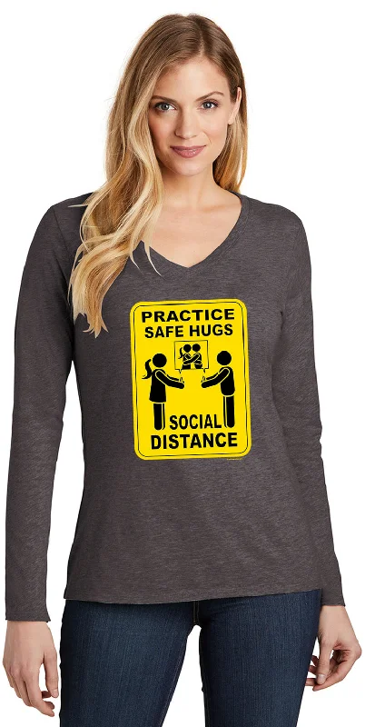 Today’s Deal Social Distancing Safe Hugs Ladies V-neck Long Sleeve Shirt