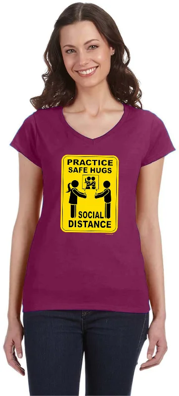 Unbeatable Prices Social Distancing Safe Hugs Ladies V-Neck Shirt