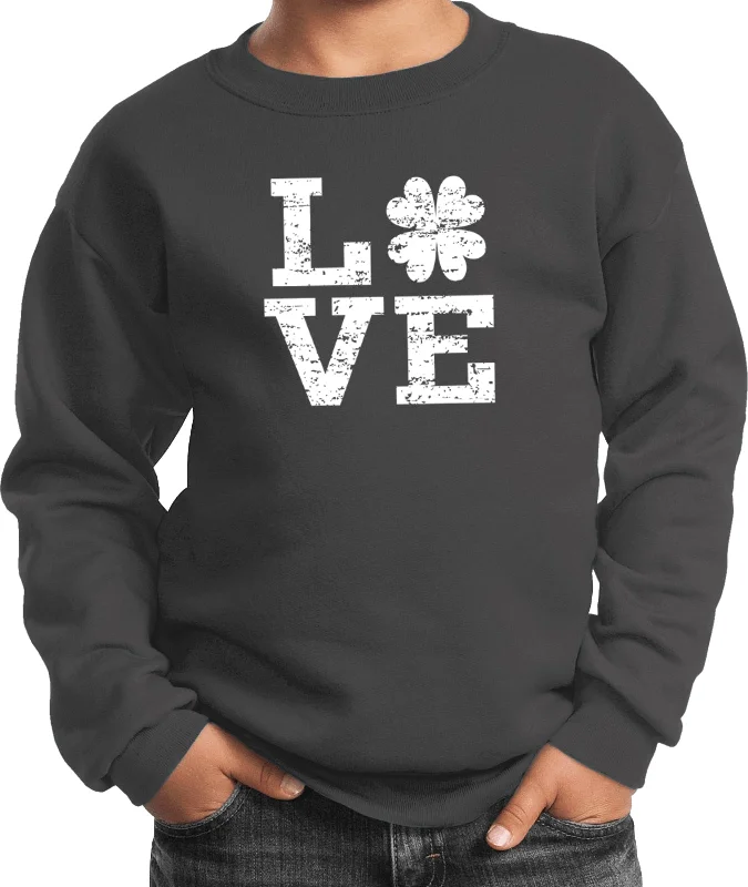 Deal of the Week St Patricks Day Distressed Love Shamrock Kids Sweatshirt