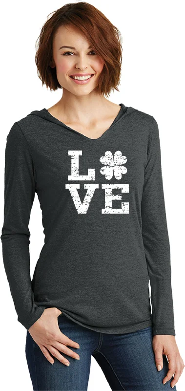 Daily Specials St Patricks Day Distressed Love Shamrock Ladies Lightweight Hoodie