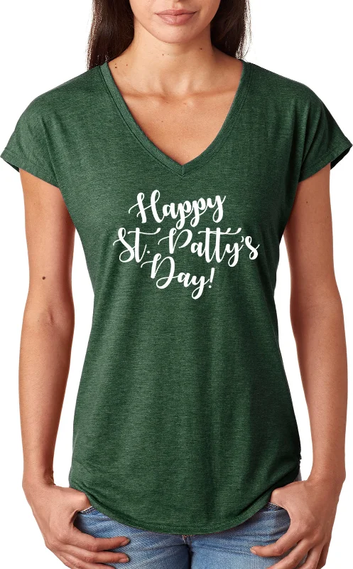Best Bargains St Patricks Day Happy St Pattys Day Ladies Tri Blend V-neck Shirt