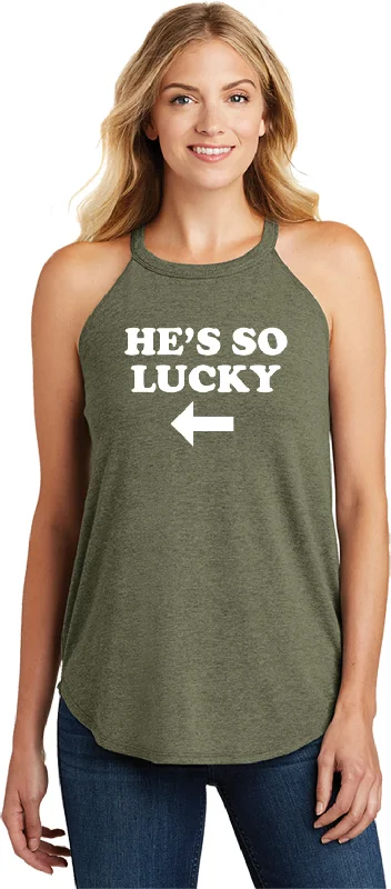 The Best Prices St Patricks Day Hes So Lucky Ladies Tri Rocker Tank Top Shirt