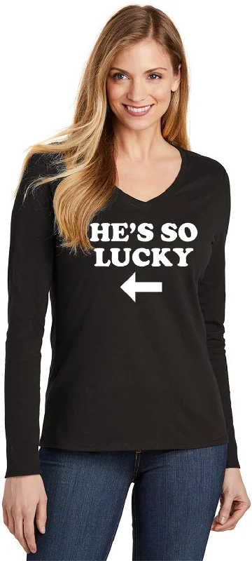 TIME-Limited Offer St Patricks Day Hes So Lucky Ladies V-neck Long Sleeve Shirt