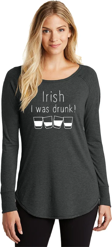 Huge Discounts St Patricks Day Irish I Was Drunk Ladies Tri Blend Long Sleeve Shirt