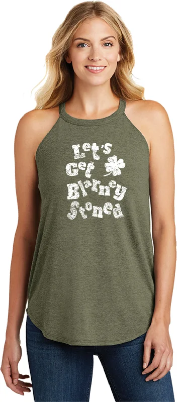 Price Break St Patricks Day Lets Get Blarney Stoned Ladies Tri Rocker Tank Top