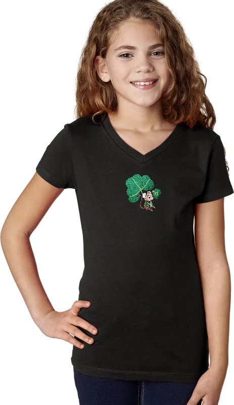 Super Sale St Patricks Day Lucky Irish Mouse Patch Girls V-Neck Shirt