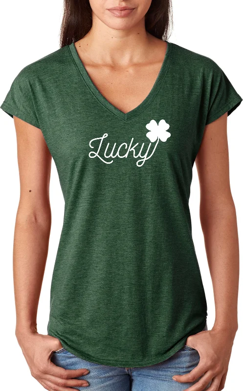 Price Smash St Patricks Day Lucky Ladies Tri Blend V-neck Shirt