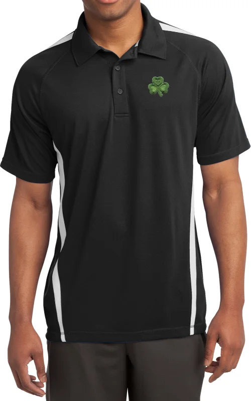 Mega Deal St Patricks Day Shamrock Pocket Print Micro Mesh Colorblock Polo