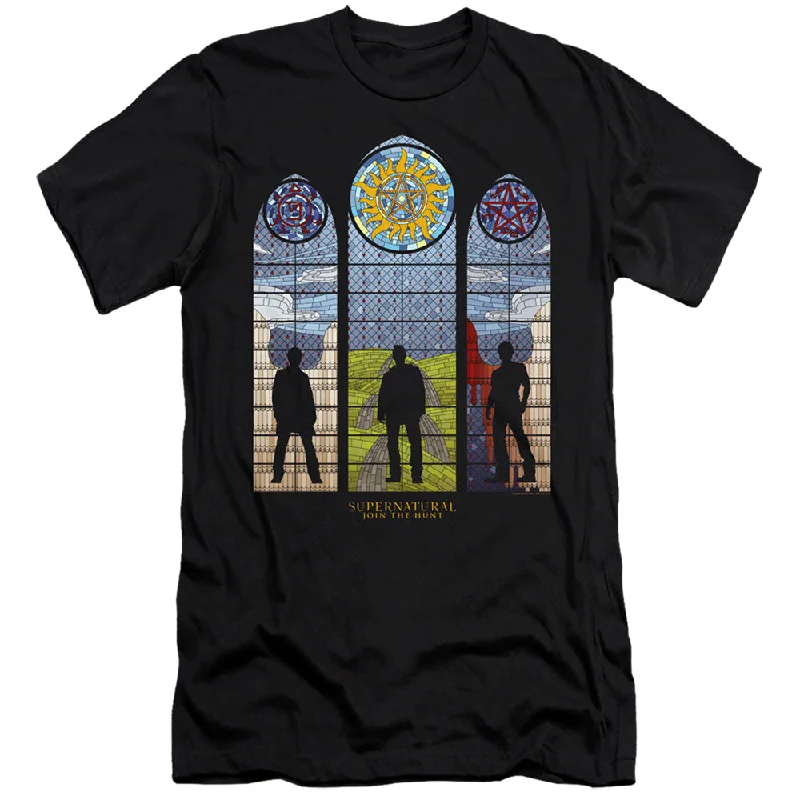 Mega Deal Supernatural Canvas T-Shirt Stained Glass Silhouette Black