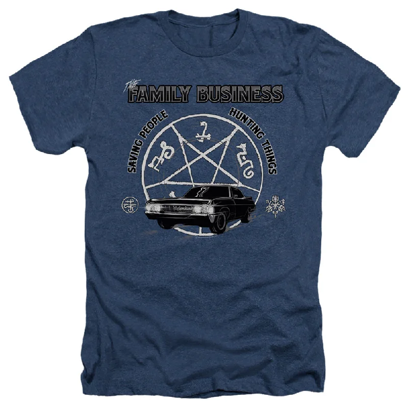Final Sale Supernatural Heather T-Shirt Family Business Quote Navy Tee