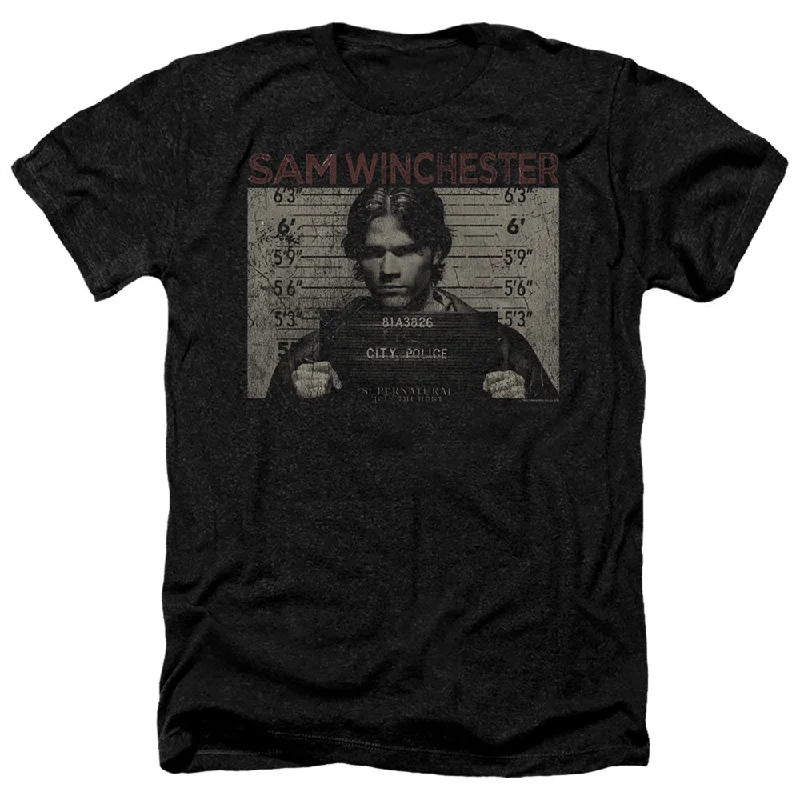 Clearance Items Supernatural Heather T-Shirt Sam Winchester Mug Shot Black Tee