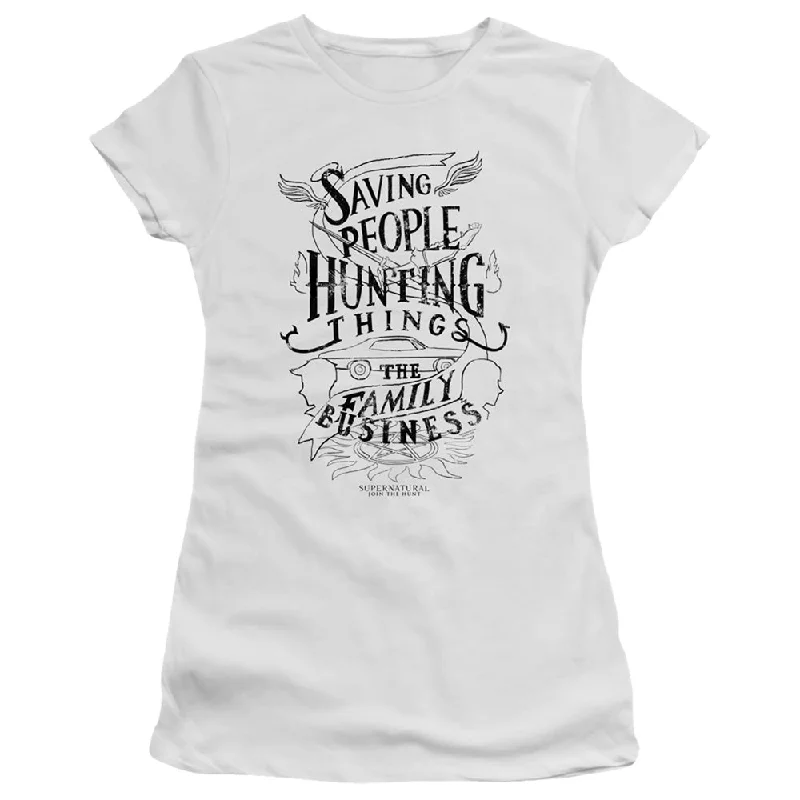 Take Advantage Supernatural Juniors T-Shirt Saving People Hunting Things White Tee