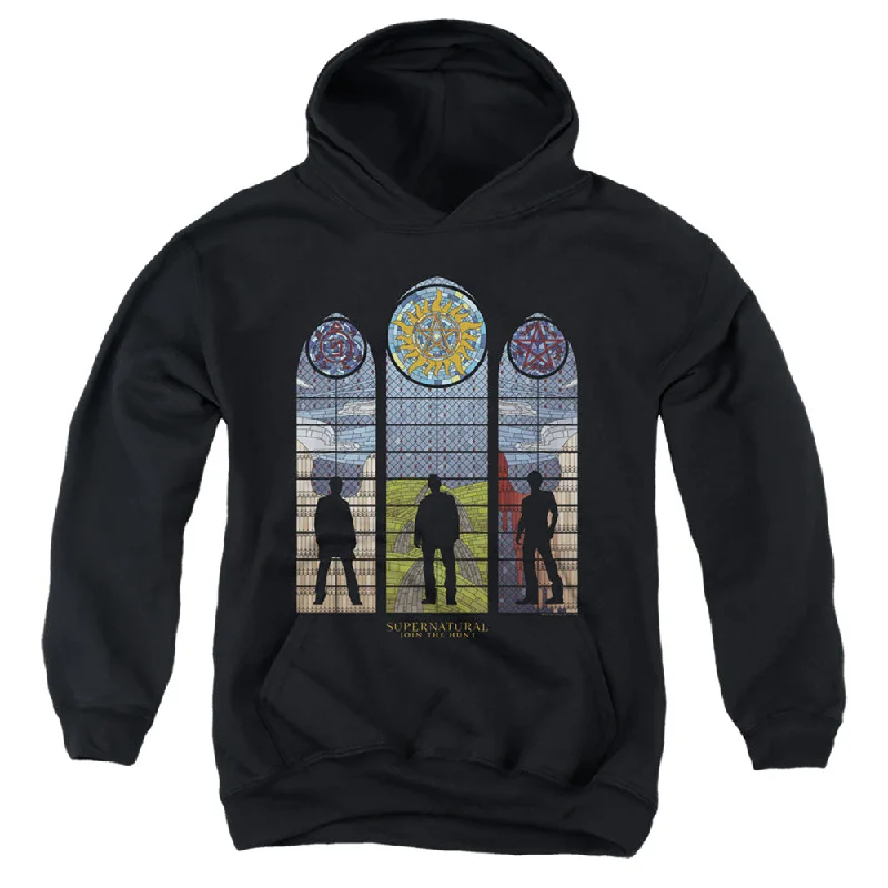 Closeout Sale Supernatural Kids Hoodie Stained Glass Silhouette Black Hoody