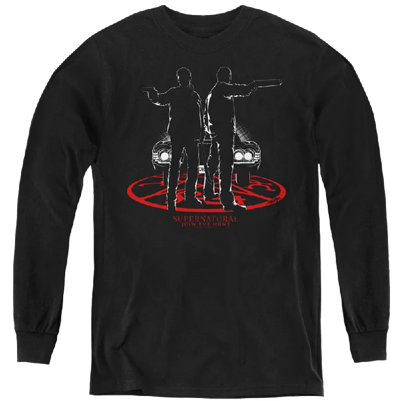 Big Discounts Supernatural Kids Long Sleeve Shirt Dean and Sam Silhouette Black Tee