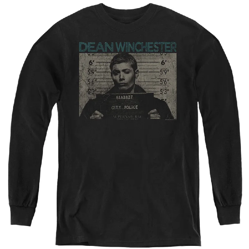 New Deals Supernatural Kids Long Sleeve Shirt Dean Winchester Mug Shot Black