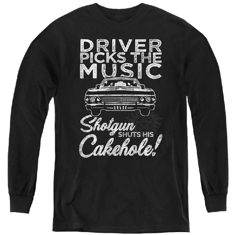 Shop and Save Supernatural Kids Long Sleeve Shirt Driver Picks The Music Black Tee