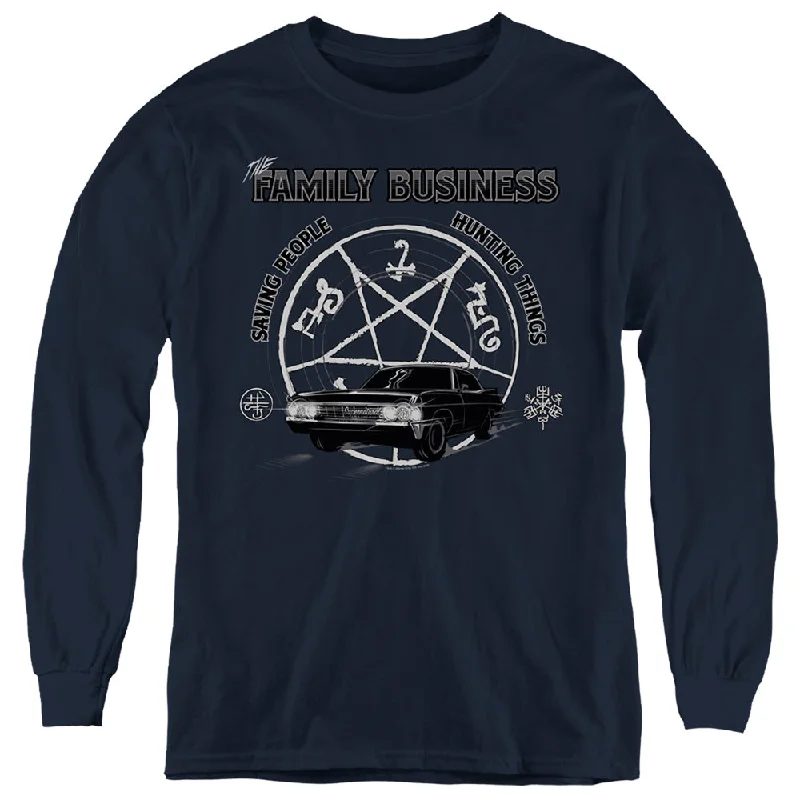 Flash Deals Supernatural Kids Long Sleeve Shirt Family Business Quote Navy Tee