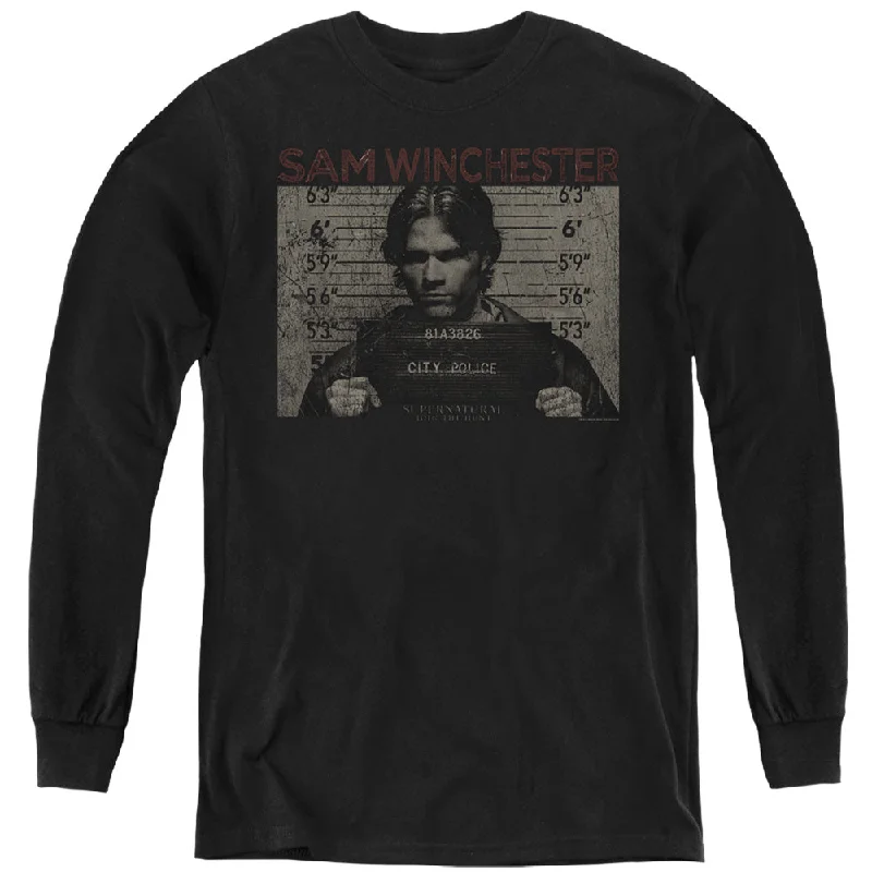 Discount Mania Supernatural Kids Long Sleeve Shirt Sam Winchester Mug Shot Black Tee