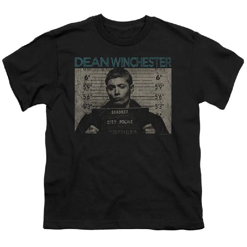 Price Cut Supernatural Kids T-Shirt Dean Winchester Mug Shot Black Tee