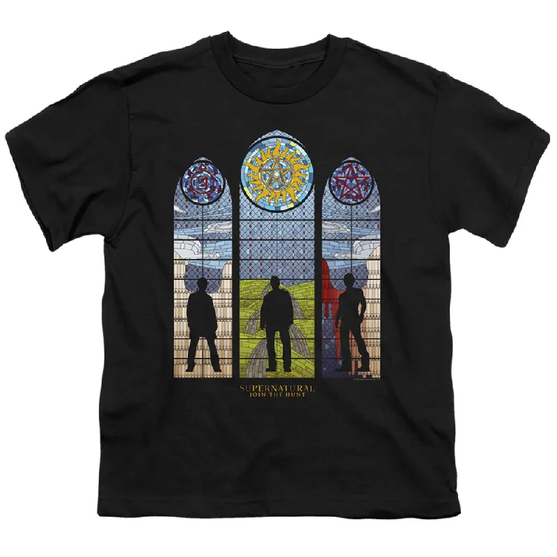 Price Meltdown Supernatural Kids T-Shirt Stained Glass Silhouette Black Tee