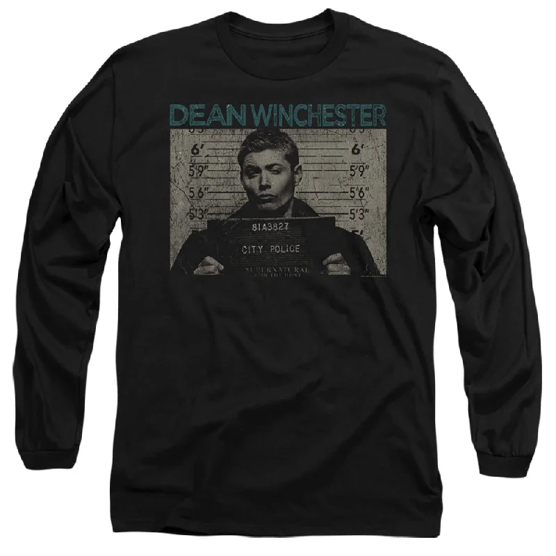 Great Deals Supernatural Long Sleeve T-Shirt Dean Winchester Mug Shot Black Tee