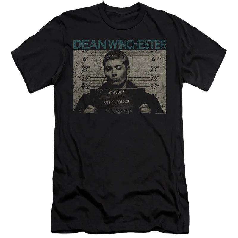 Low Prices Supernatural Premium Canvas T-Shirt Dean Winchester Mug Shot Black