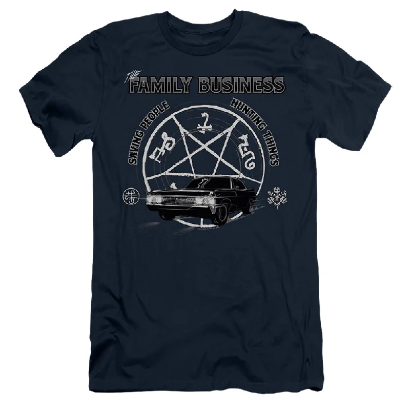 Can't Be Beat Supernatural Slim Fit T-Shirt Family Business Quote Navy Tee