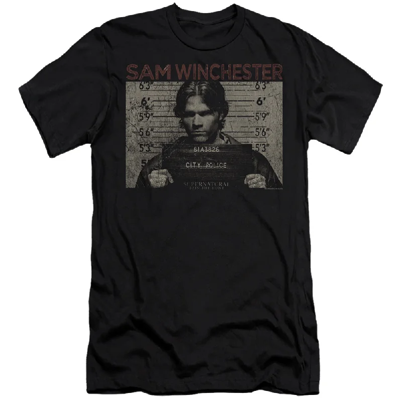 Best Deals Supernatural Slim Fit T-Shirt Sam Winchester Mug Shot Black Tee
