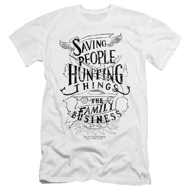 Super Deal Supernatural Slim Fit T-Shirt Saving People Hunting Things White Tee