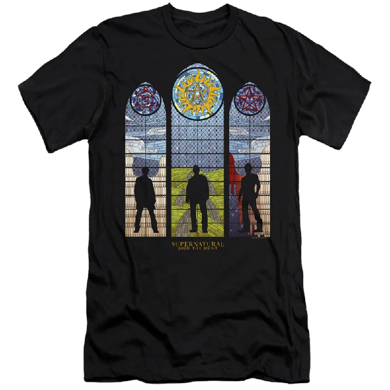 Bargain Bin Supernatural Slim Fit T-Shirt Stained Glass Silhouette Black Tee