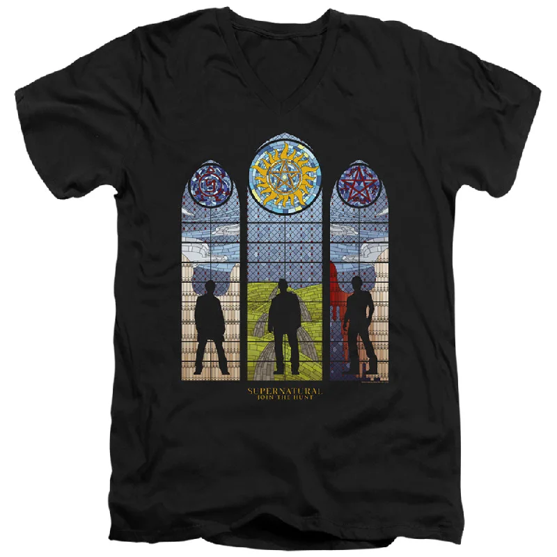 Blowout Sale Supernatural Slim Fit V-Neck Shirt Stained Glass Silhouette Black Tee