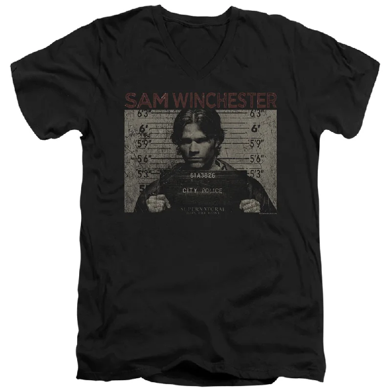 Crazy Savings Supernatural Slim Fit V-Neck T-Shirt Sam Winchester Mug Shot Black