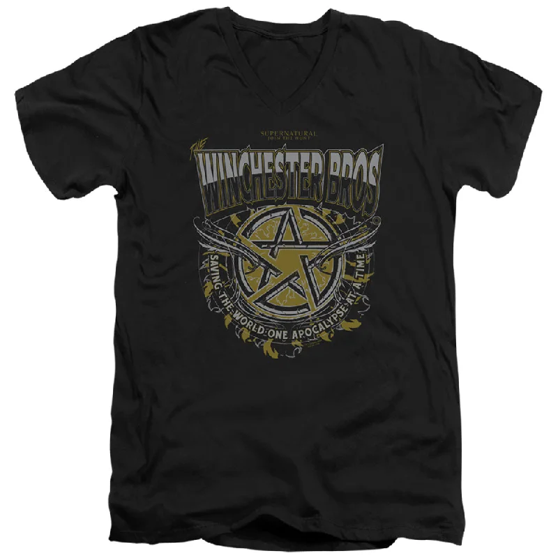 Bonus Savings Supernatural Slim Fit V-Neck T-Shirt Winchester Bros Black Tee