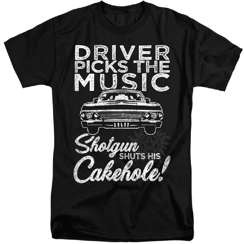 Online Only Supernatural Tall T-Shirt Driver Picks The Music Black Tee