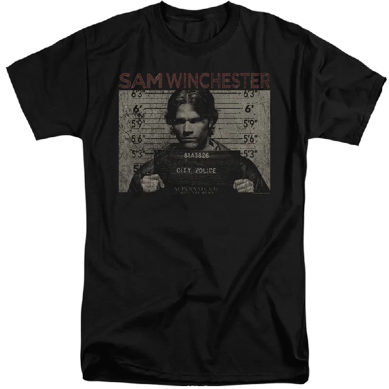 Buy More, Save More Supernatural Tall T-Shirt Sam Winchester Mug Shot Black Tee