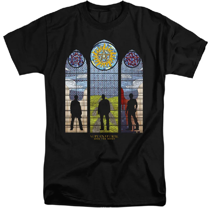 Overstock Sale Supernatural Tall T-Shirt Stained Glass Silhouette Black Tee