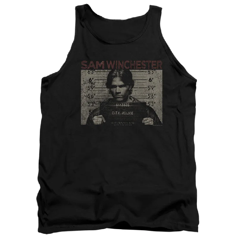 Big Savings Supernatural Tanktop Sam Winchester Mug Shot Black Tank