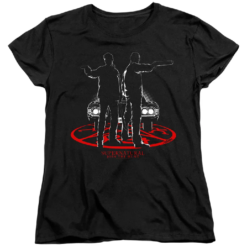 Act Fast Supernatural Womens T-Shirt Dean and Sam Silhouette Black Tee