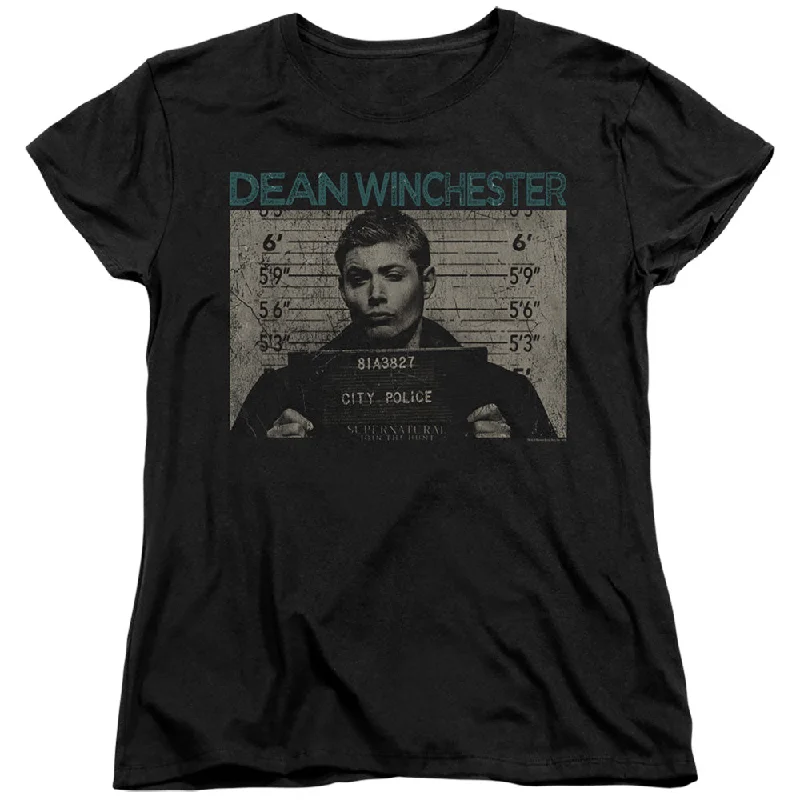 Major Savings Supernatural Womens T-Shirt Dean Winchester Mug Shot Black Tee