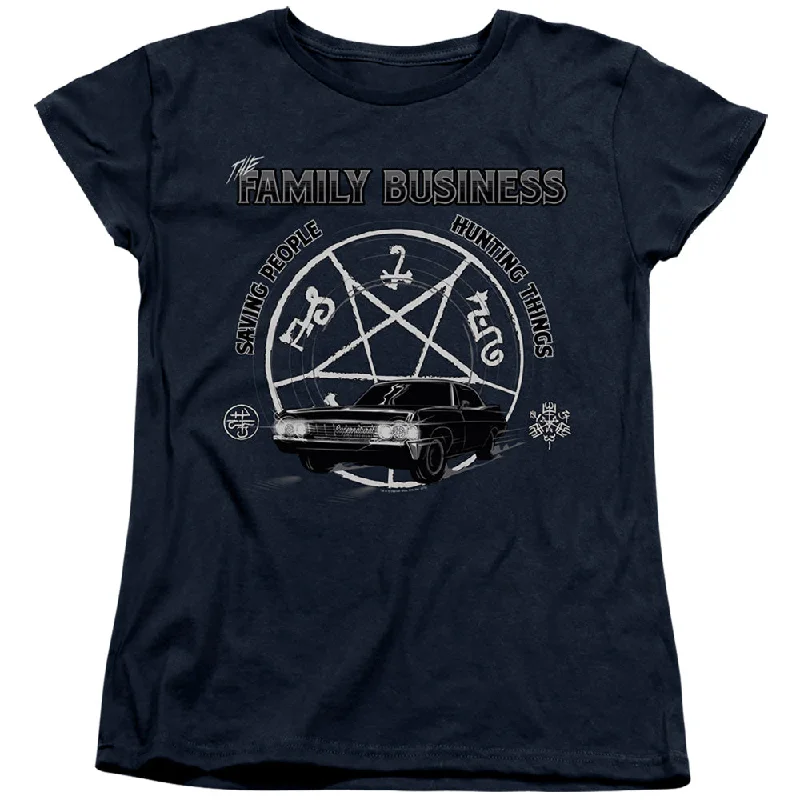 Limited Time Supernatural Womens T-Shirt Family Business Quote Navy Tee