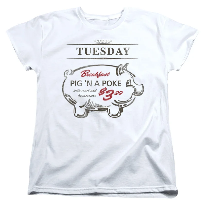 Today’s Deal Supernatural Womens T-Shirt Pig in a Poke White Tee