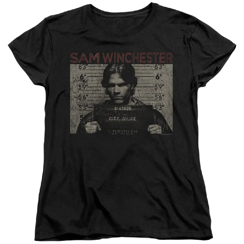 Deal of the Week Supernatural Womens T-Shirt Sam Winchester Mug Shot Black Tee