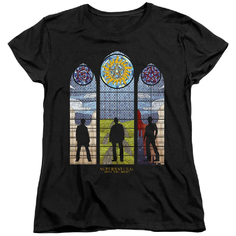 Price Buster Supernatural Womens T-Shirt Stained Glass Silhouette Black Tee