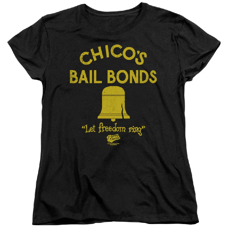 Season Finale Sale The Bad News Bears Womens T-Shirt Chico's Bail Bonds Black Tee