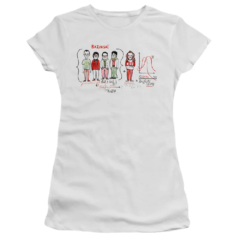 Super Bargain The Big Bang Theory Juniors T-Shirt Bazinga Equation White Tee